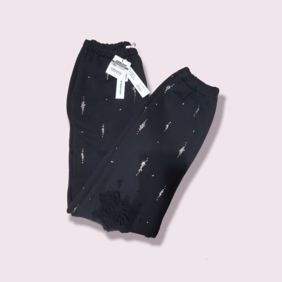 NWT BLACK LIBERAL YOUTH MINISTRY DREAM BABY CRYSTAL RAIN DISTRESSED SWEATPANTS - Picture 3 of 12